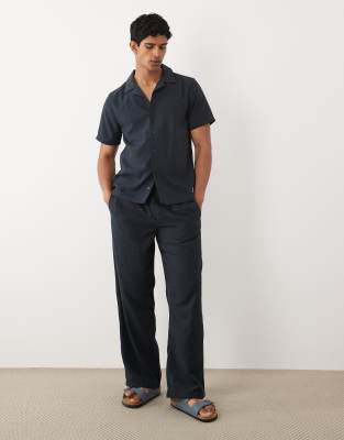 Weit geschnittene Hose in marineblauer Leinenoptik, Kombiteil-Navy Navy XL