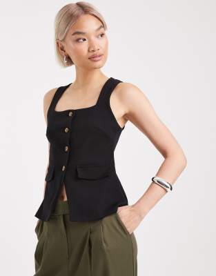 New Look - Weste aus Jersey in Schwarz mit eckigem Ausschnitt