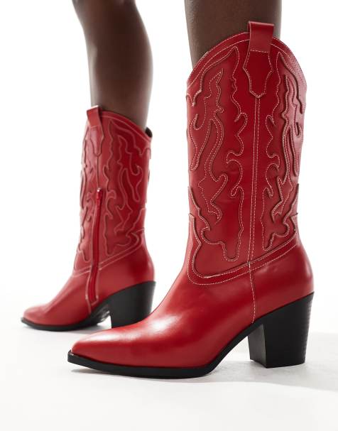 New Look western boot in red - view 1