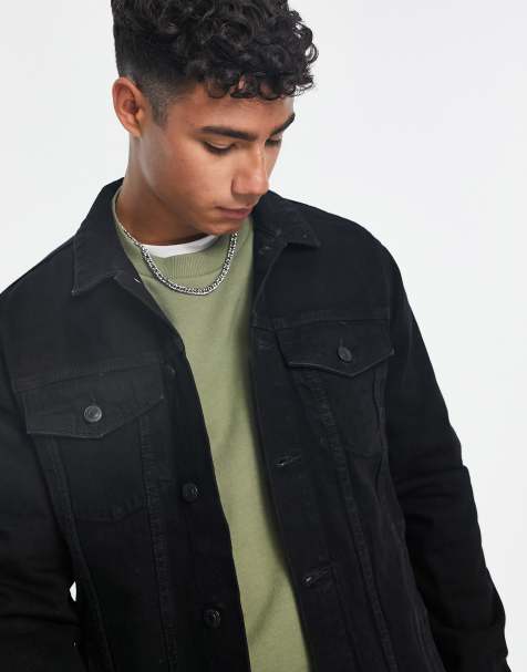 Plain black denim on sale jacket