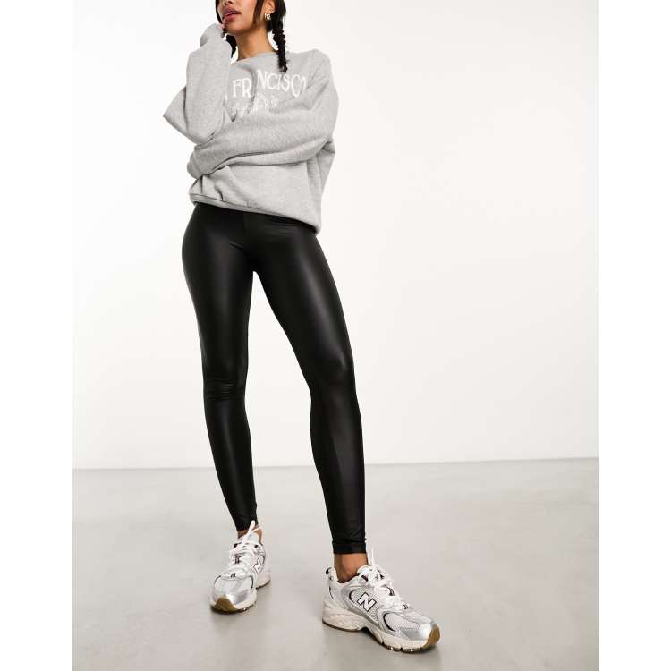 New Look wet look leggings in black ASOS