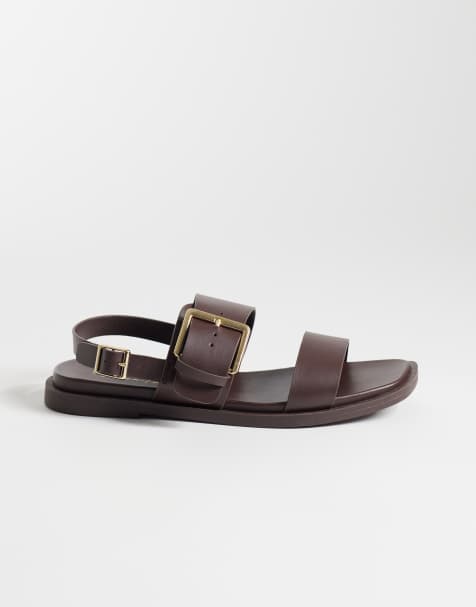 New Look Wide Fit - 2 Part - Sandali marroni con cinturino posteriore e fibbia - view 1