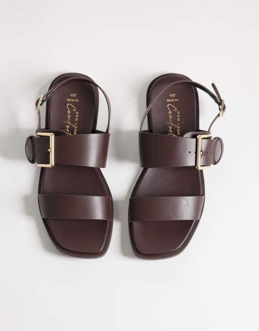 New Look Wide Fit 2 part sling back buckle sandal in brown, 2 of 4