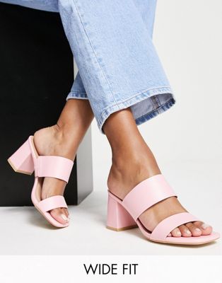 New Look Wide Fit 2 strap block heel in pink