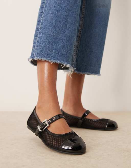 New Look Wide Fit - Ballerine nere in rete con fibbia