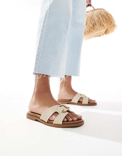 New Look Wide Fit – Bast-Sandalen in Creme mit Metalldetail, 4 von 4