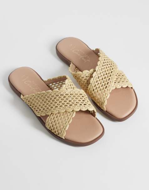 New Look Wide Fit – Bast-Sandalen in Wollweiß mit überkreuzten Riemen, weite Passform - view 1