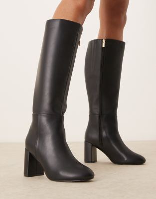 New Look Wide Fit New Look Wide Fit block heel knee boot in black