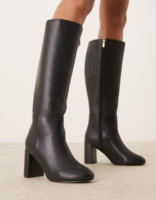 New Look Wide Fit block heel knee boot in black ASOS