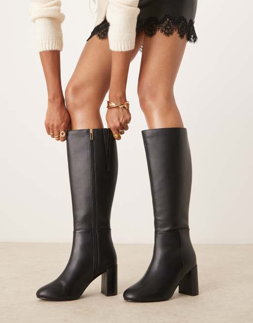 New Look Wide Fit block heel knee boot in black ASOS