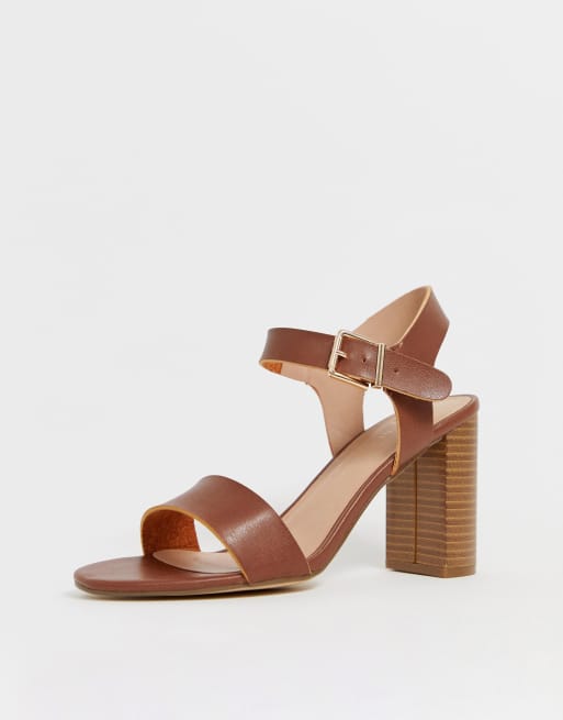 New Look wide fit block heeled sandal in tan ASOS