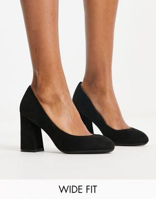 New Look Wide Fit block heeled shoes in black