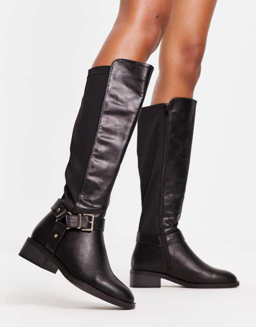 Bottes femme plates cuir gris et noir - Bottes cavalières