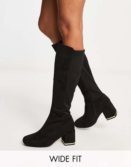 New Look Wide Fit Bottes montantes plates Noir