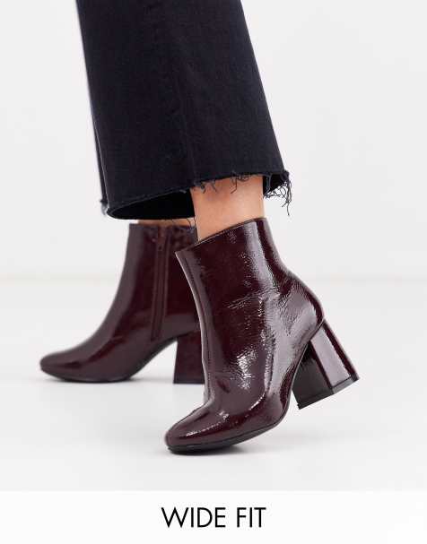 New Look Wide Fit - Bottines vernies à bout carré - Rouge foncé