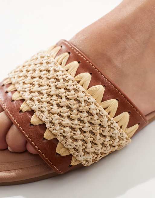 New Look Wide Fit – Bruna platta sandaler i raffia med bred passform, 2 av 4