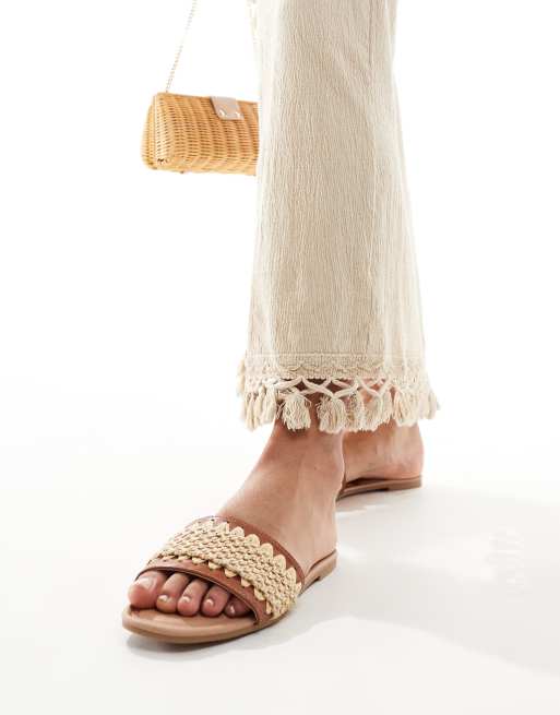 New Look Wide Fit – Bruna platta sandaler i raffia med bred passform, 4 av 4