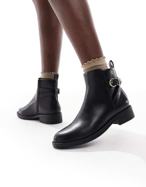 New Look Wide Fit buckle flat ankle boot in black - view 1