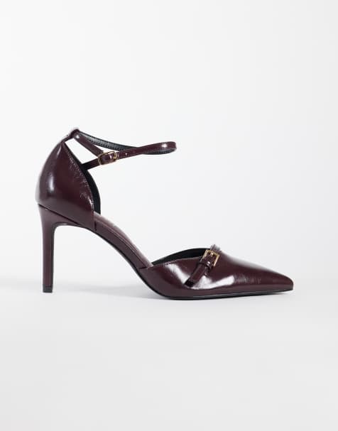 New Look Wide Fit buckle pointed toe heel in burgundy - view 1