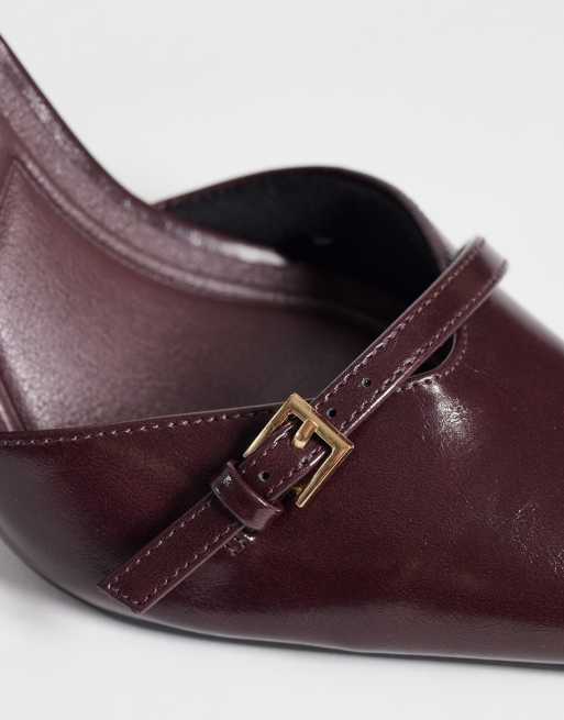 New Look Wide Fit buckle pointed toe heel in burgundy, 2 of 4