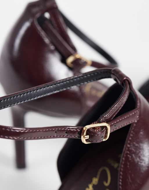 New Look Wide Fit buckle pointed toe heel in burgundy, 3 of 4