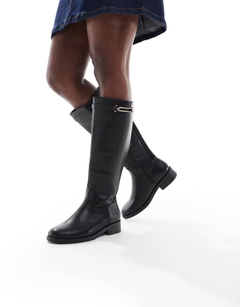 New Look Wide Fit buckle riding boot in black - view 1
