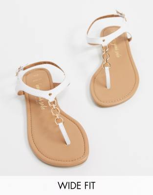 white wide fit flat sandals