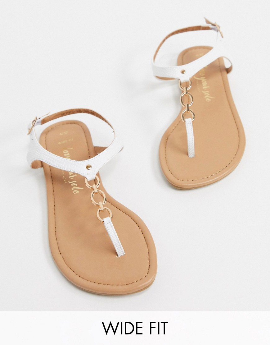 New Look Wide Fit chain detail flat sandals in white