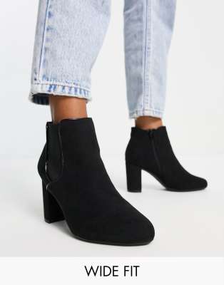 New Look Wide Fit - Chelsea-Stiefel mit Absatz in Schwarz