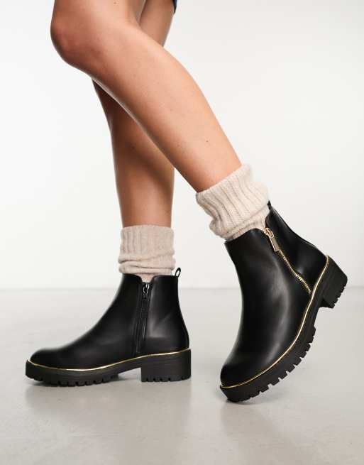 New Look Wide Fit chunky chelsea boots with hardware in black ASOS