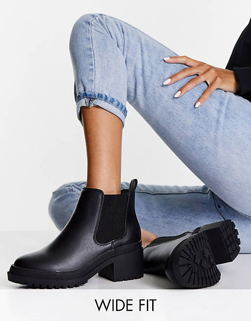 New Look Wide Fit chunky chelsea flat boot in black