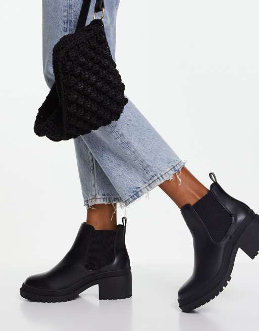 New Look Wide Fit chunky chelsea heeled boot in black ASOS