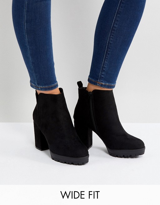 New Look Wide Fit Chunky Cleated Sole Heeled Ankle Boot | ASOS
