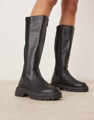 New Look Wide Fit New Look Wide Fit chunky knee boot in black