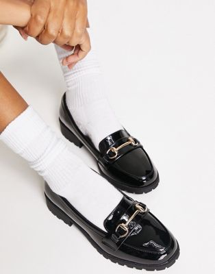 New Look Wide Fit chunky patent loafer in black