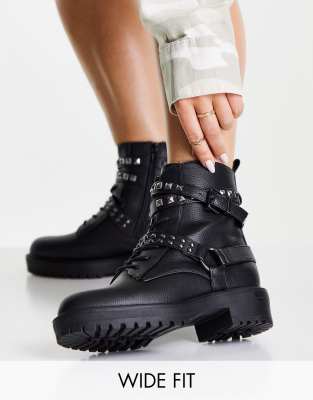 Womens Biker Boots Leather Lace Up Straps Asos