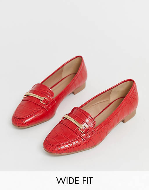 New Look wide fit croc effect loafer in bright red