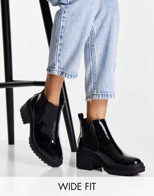 New Look Wide Fit – Czarne sztyblety na grubej podeszwie z obcasem