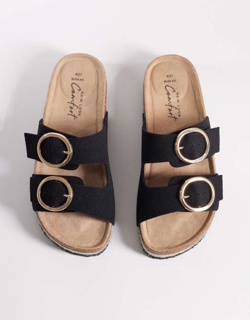 New Look Wide Fit double buckle jute sandal in black, 3 of 4