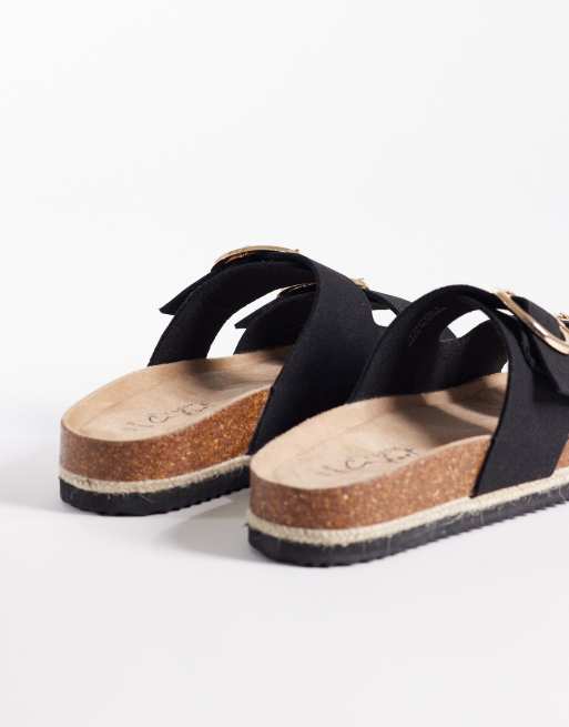 New Look Wide Fit double buckle jute sandal in black, 4 of 4