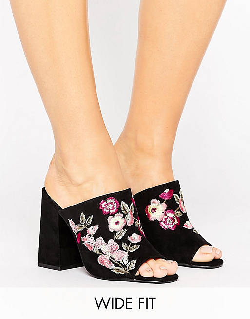 New Look Wide Fit Embroidered Heeled Mule