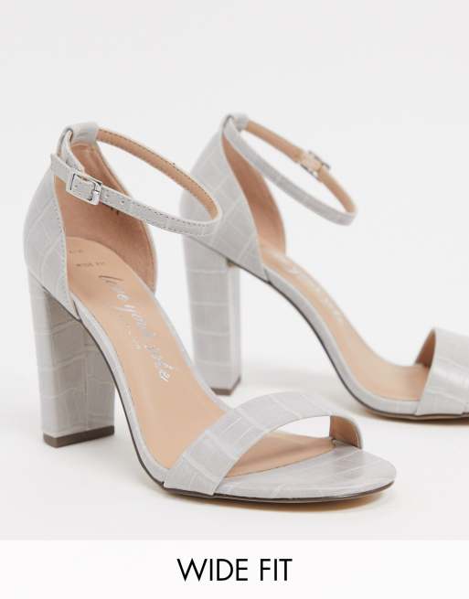 New Look wide fit faux croc block heel sandals in cream