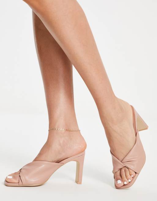 New Look Wide Fit faux leather twist front heeled sandal in tan