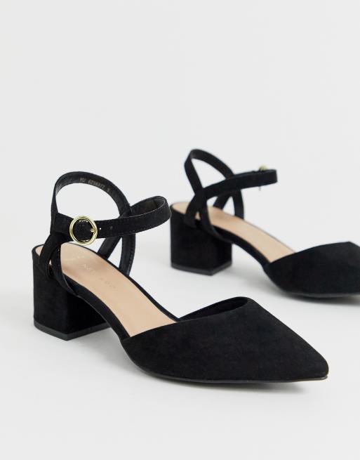 New Look Wide Fit faux suede low block heeled shoes in black | ASOS