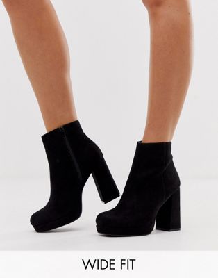 New Look Wide Fit faux suede platform heeled boots in black | ASOS