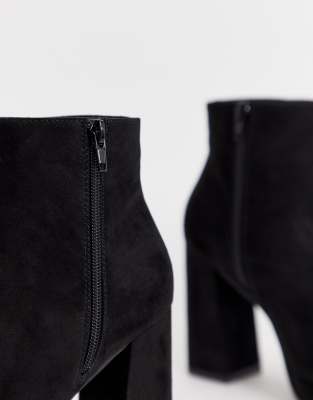 black faux suede platform heeled boots