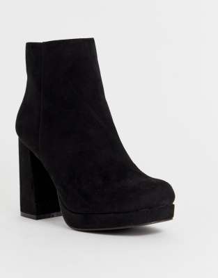 black faux suede platform heeled boots