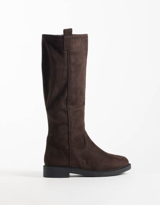 New Look Wide Fit faux suede pull on riding boot in dark brown, 2 of 4
