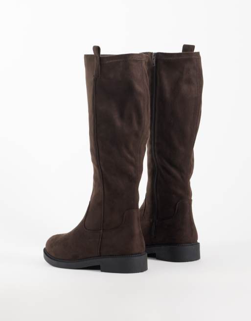 New Look Wide Fit faux suede pull on riding boot in dark brown, 4 of 4