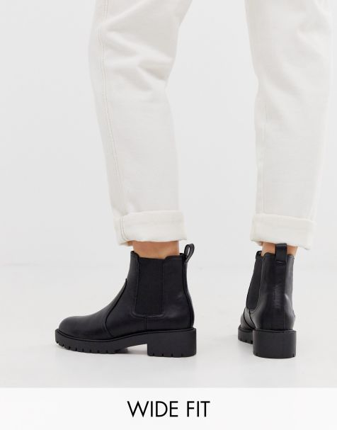 New Look Wide Fit – Flache Chunky Chelsea-Boots in Schwarz, weite Passform